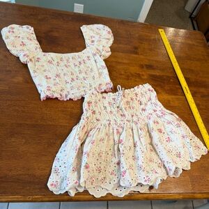 Olivaceous Pink Cream floral 2 pc outfit boho festival skort blouse size small